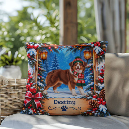 Australian Shepherd (Red Tri-Color Coat) - Personalized Aussie Throw Pillow, Dog Lover Winter Decor