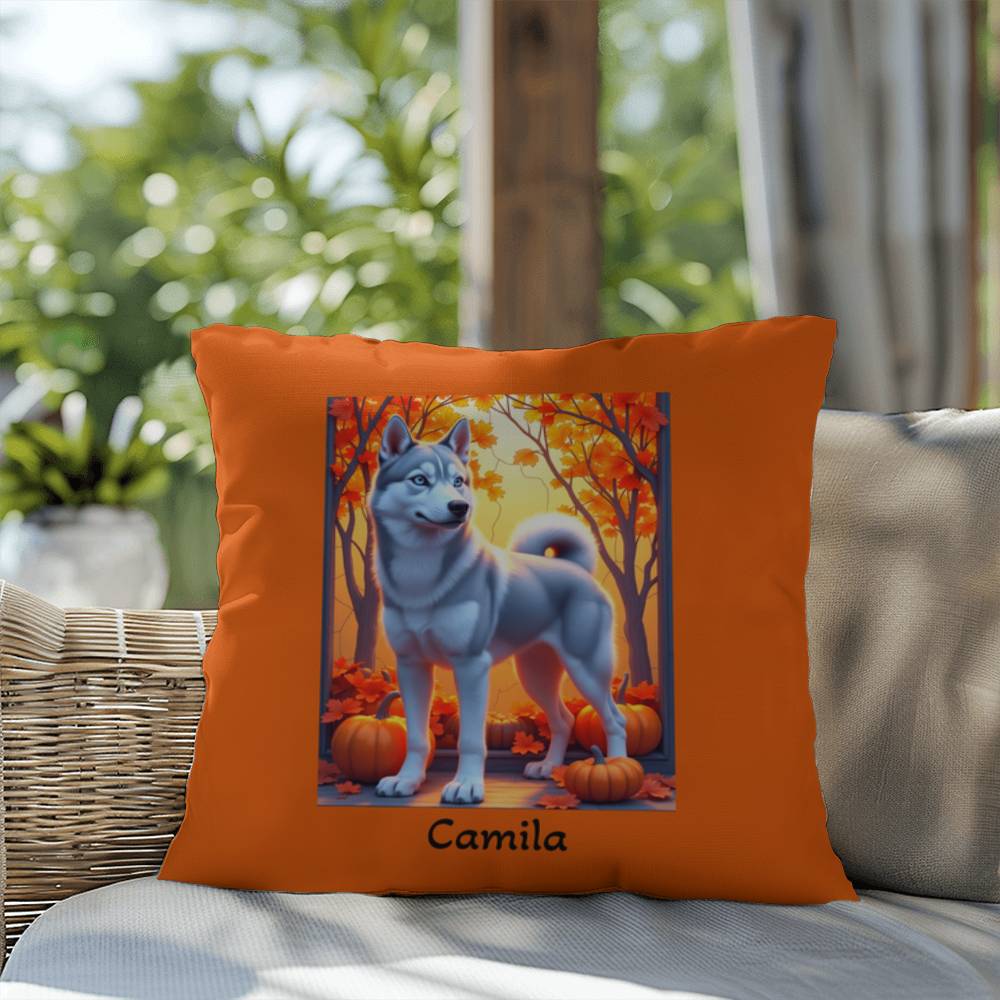 Silver Siberian Husky pillow blue eyes, personalized indoor outdoor dog cushion, home accent - MySisterIsASurvivor