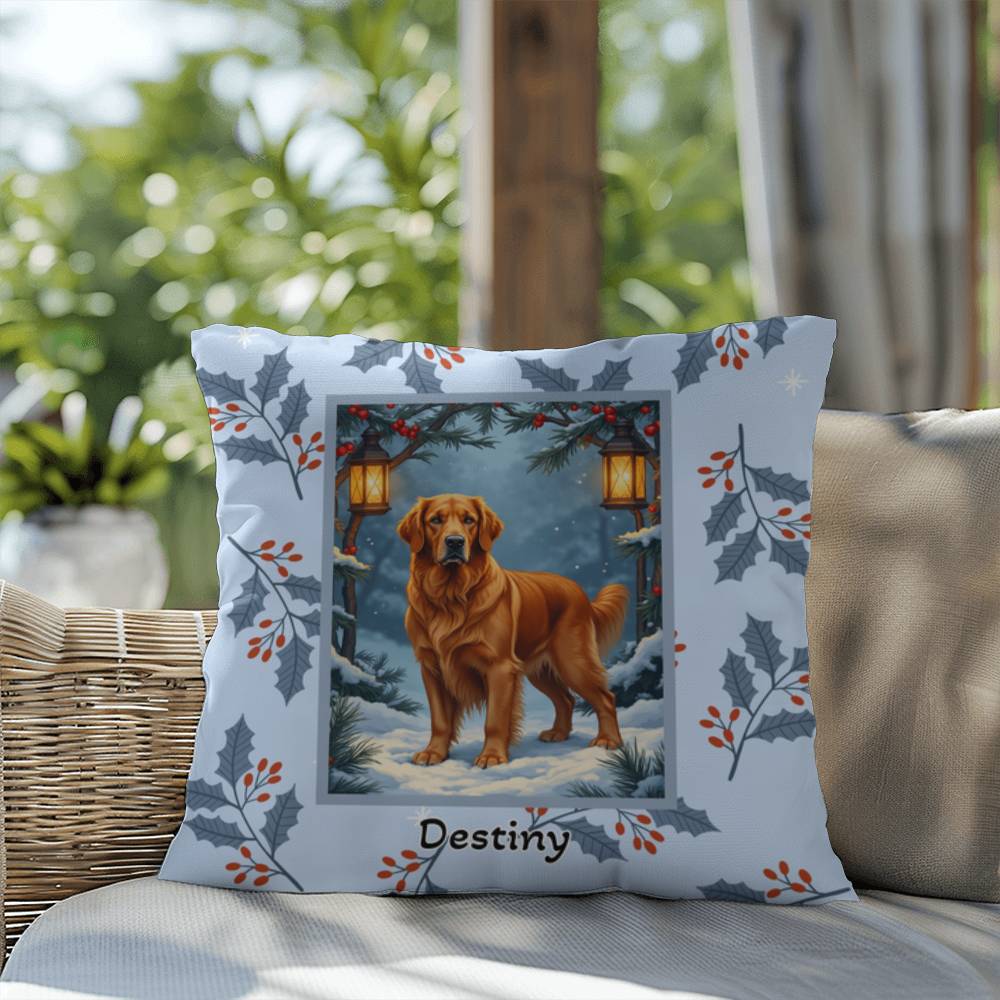 Golden Retriever Dark Golden Pillow - Personalized Retriever throw pillow, winter dog home accent