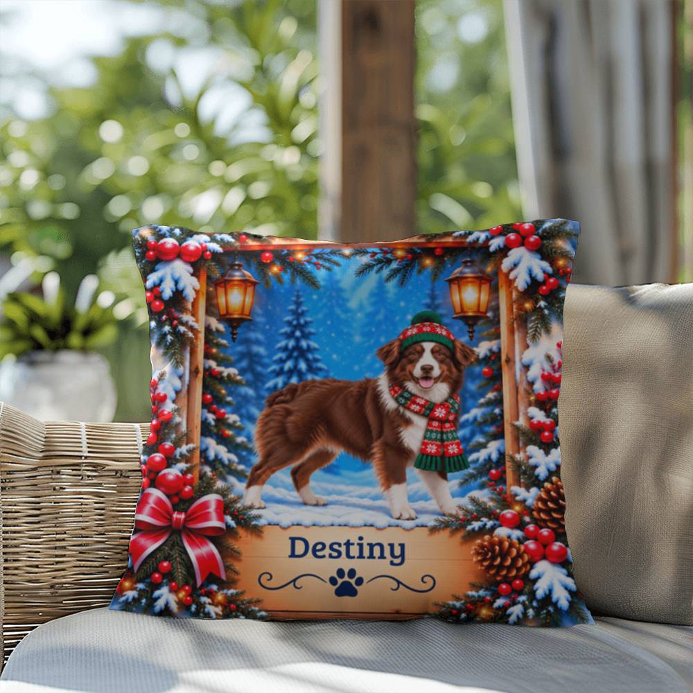 Australian Shepherd (Red & White Bi Coat) - Personalized Aussie Pillow, Snowy Woodland Dog Gift