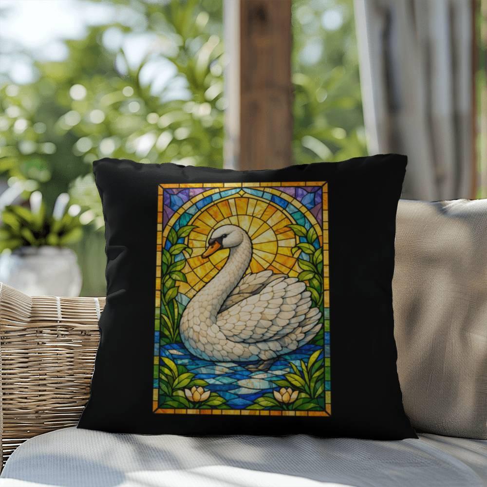 Shop our premium swan stained glass style throw pillow from MySisterIsASurvivor.