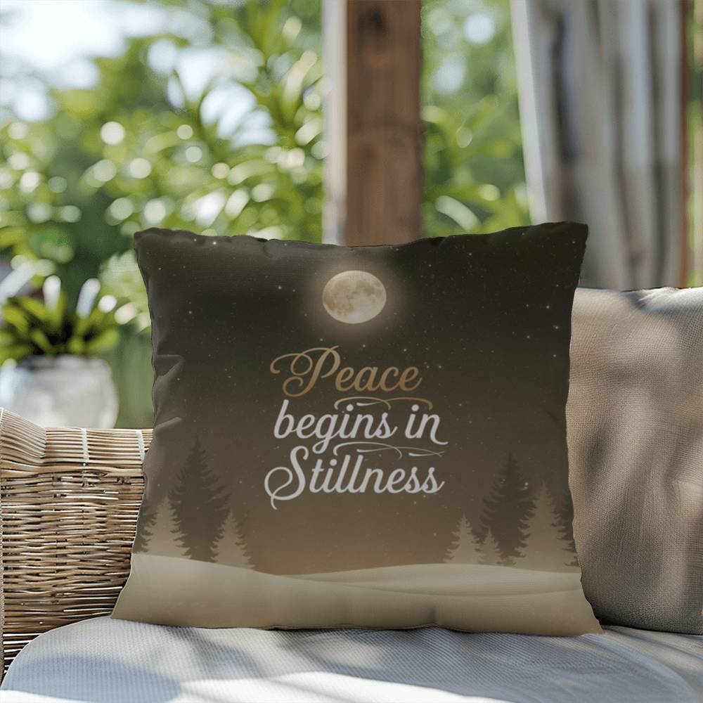 Peace Begins in Stillness Throw Pillow - Mindful Christmas décor for calm and inner peace