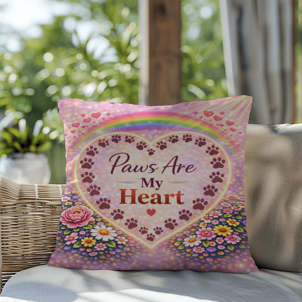 Shop our premium paws are my heart throw pillow from MySisterIsASurvivor.