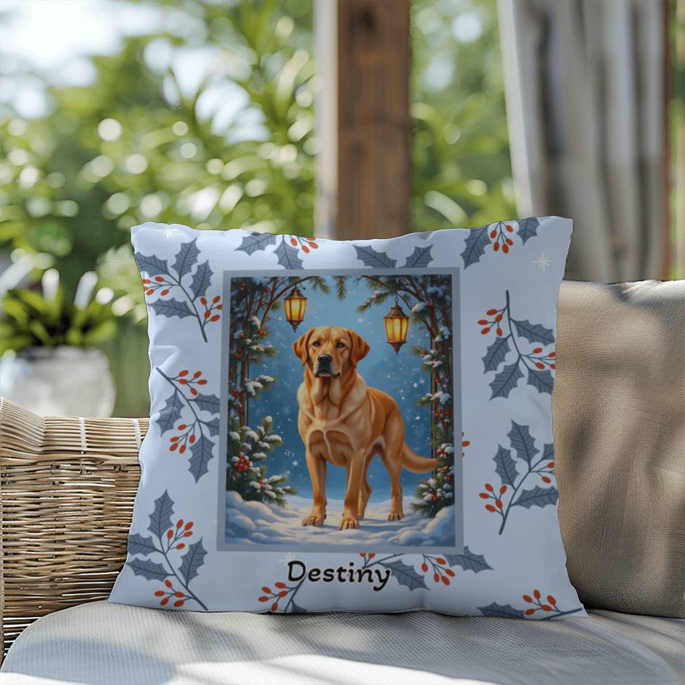 Labrador Retriever Yellow Pillow - Seasonal Labrador throw pillow, winter indoor dog decor, cozy accent
