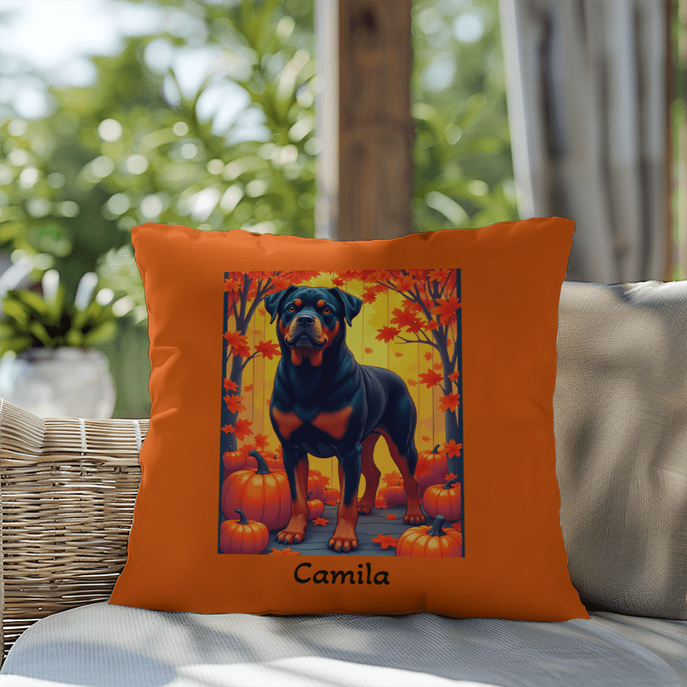 Black and Mahogany Rottweiler pillow, durable indoor outdoor personalized cushion for Rottie fans - MySisterIsASurvivor