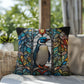 Penguin stained glass throw pillow, Arctic wildlife decor, indoor outdoor accent pillow
