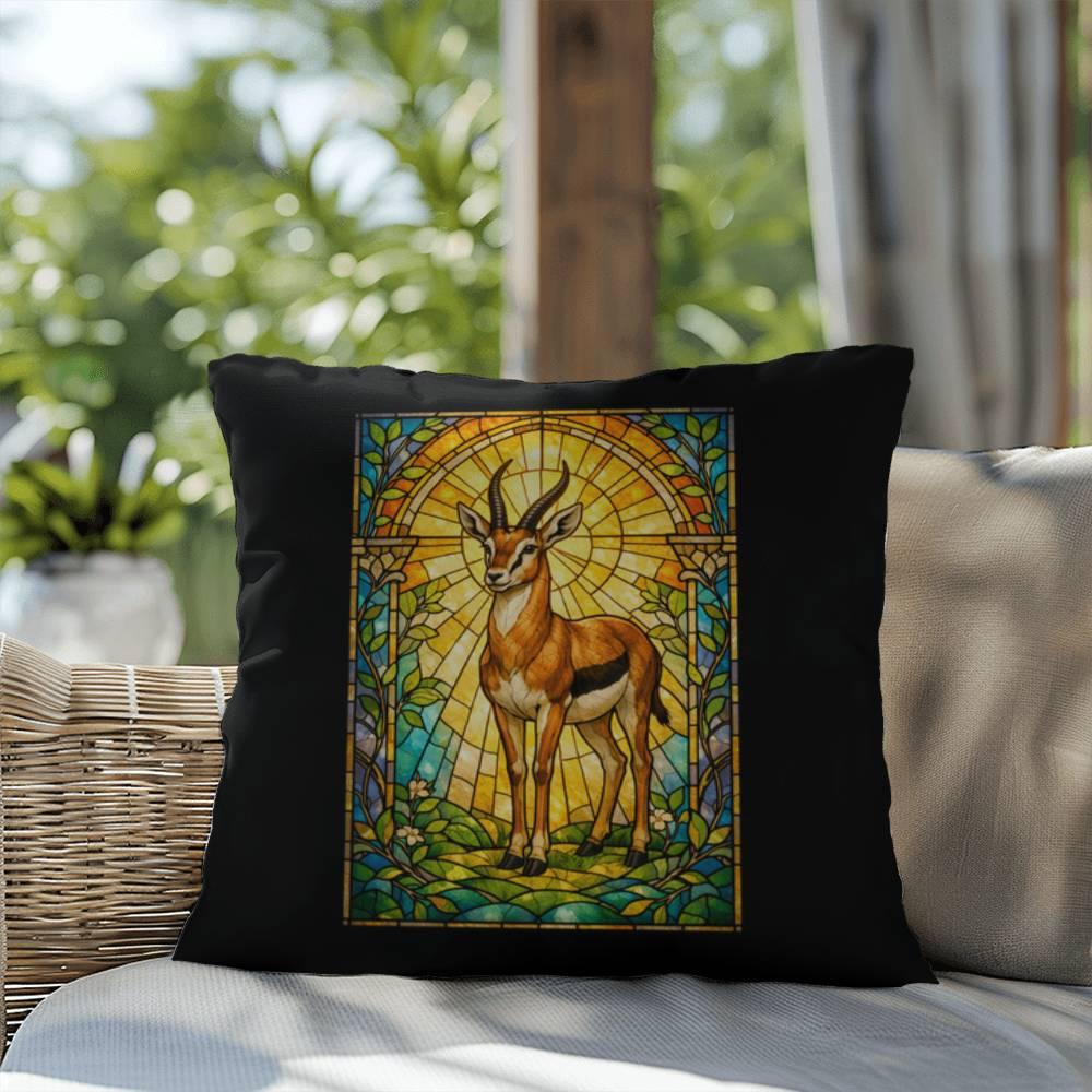 Shop our premium gazelle stained glass style throw pillow from MySisterIsASurvivor.