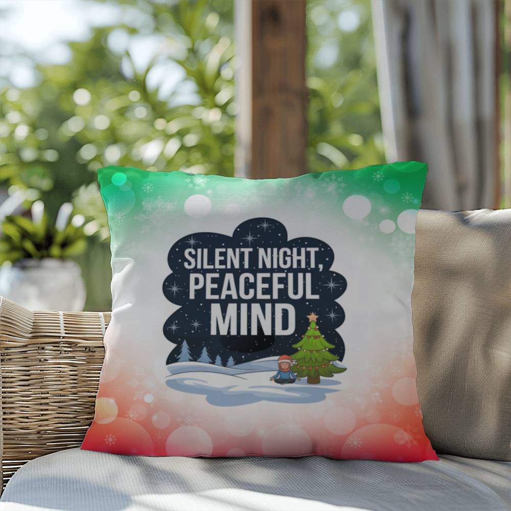 Silent Night, Peaceful Mind Throw Pillow - Holiday mindfulness mental health decorative pillow