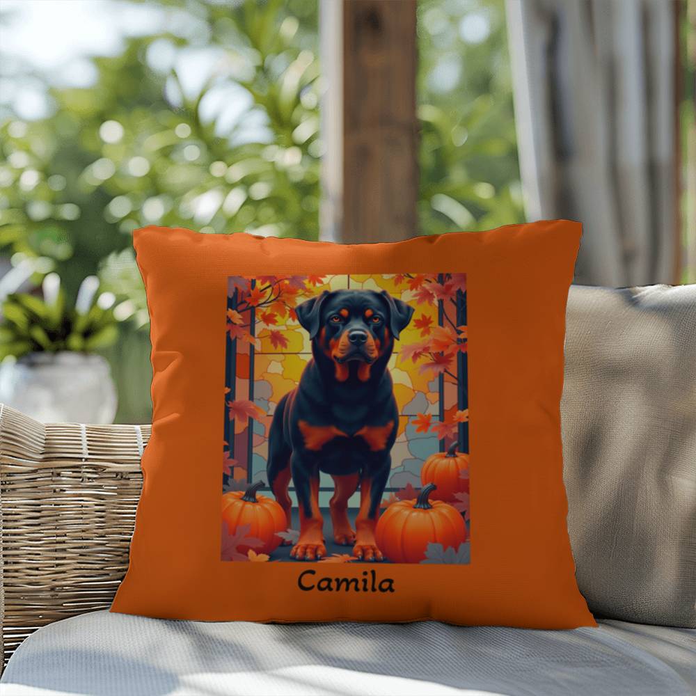 Rottweiler Black & Rust Coat Pillow, Personalized Indoor Outdoor Dog Cushion, Water-Resistant