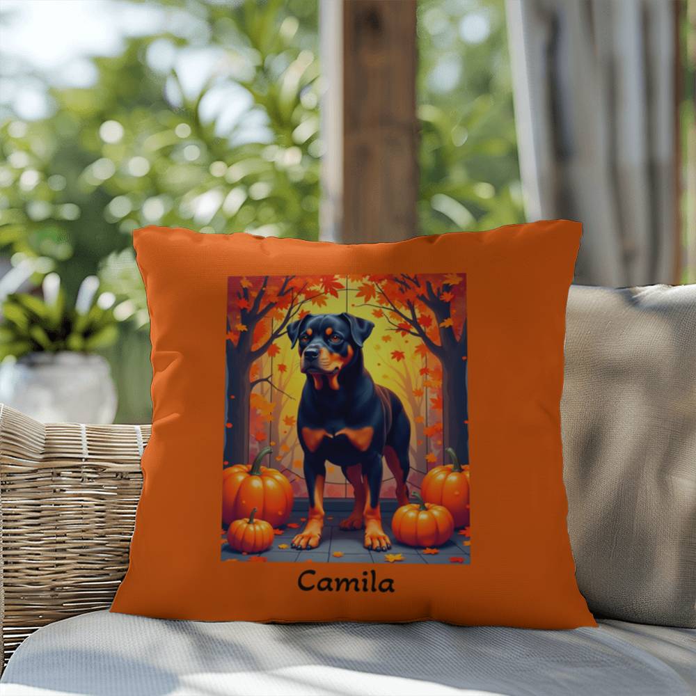 Rottweiler Black & Tan Coat Pillow, Personalized Indoor Dog Cushion, Water-Resistant Pet Gift
