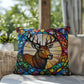Deer stained glass throw pillow, woodland wildlife decor, indoor outdoor cozy home accent