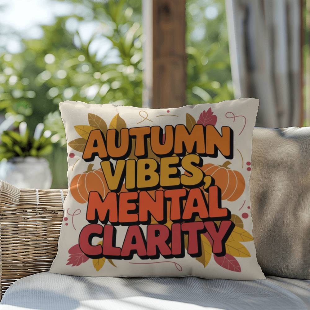 Autumn Vibes, Mental Clarity throw pillow with mindfulness saying and vibrant autumn home décor