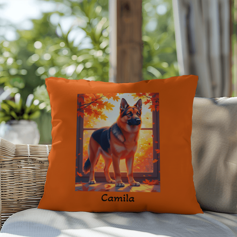 Black and Red German Shepherd pillow, custom indoor outdoor dog cushion for home and patio - MySisterIsASurvivor