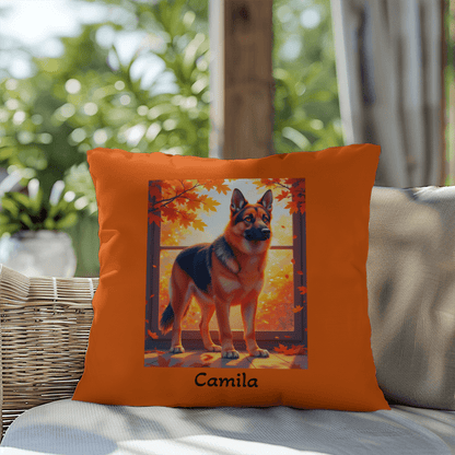 Black and Red German Shepherd pillow, custom indoor outdoor dog cushion for home and patio - MySisterIsASurvivor