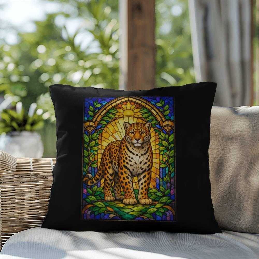 Shop our premium leopard stained glass style throw pillow from MySisterIsASurvivor.