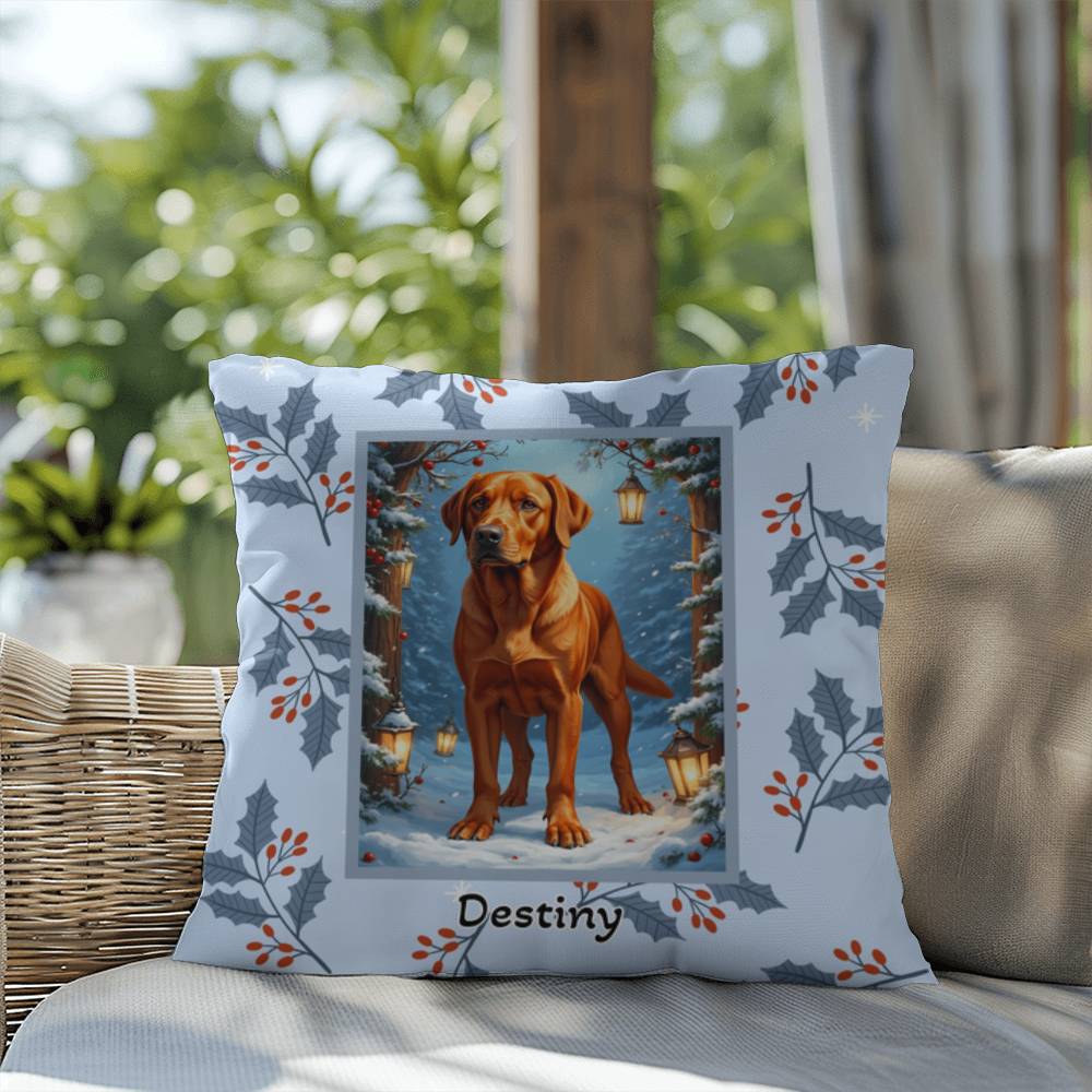 Labrador Retriever Fox Red Pillow - Winter Lab pillow, festive dog home decor, personalized throw accent