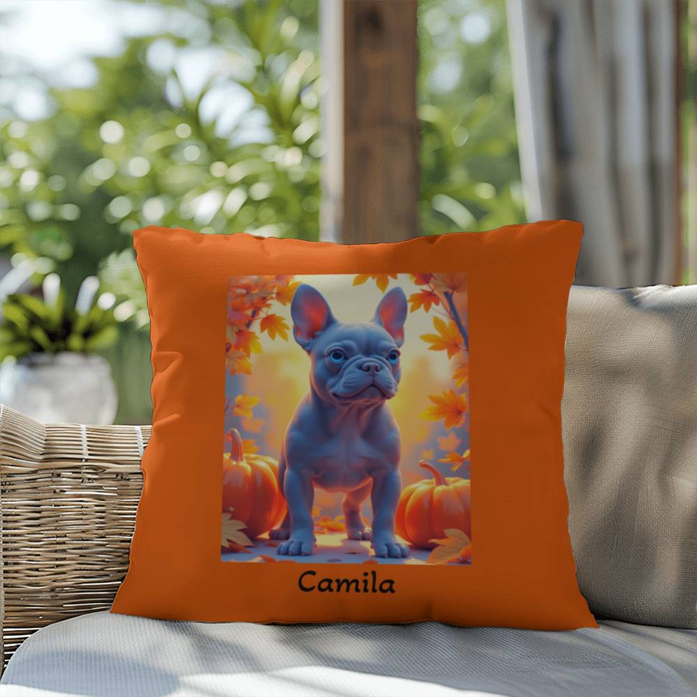 Blue French Bulldog pillow, personalized indoor outdoor dog cushion, custom Frenchie accent - MySisterIsASurvivor