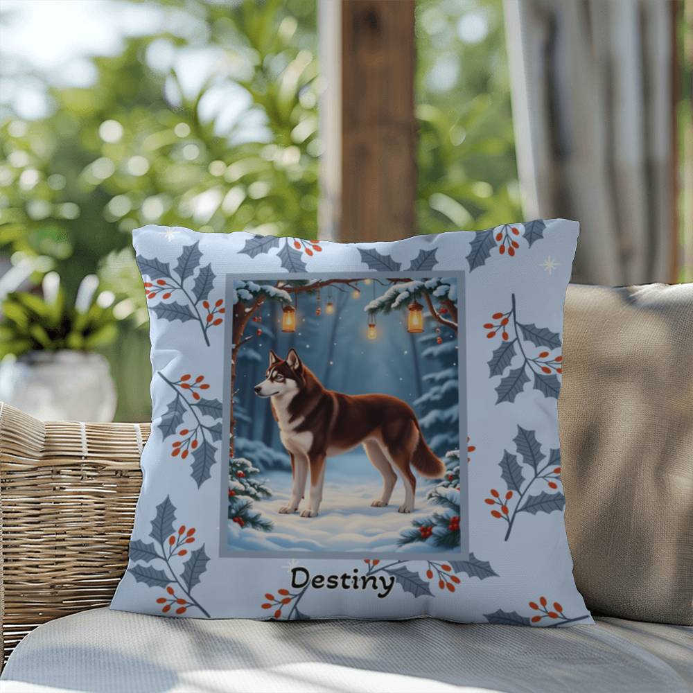 Husky Chocolate Red Pillow - Festive Husky pillow, personalized winter dog throw, cozy home accent