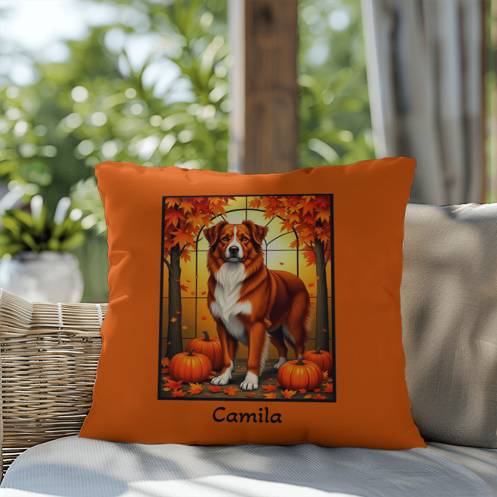 Australian Shepherd Red Coat Pillow, Custom Name Indoor Outdoor Dog Throw, Herding Breed Lover