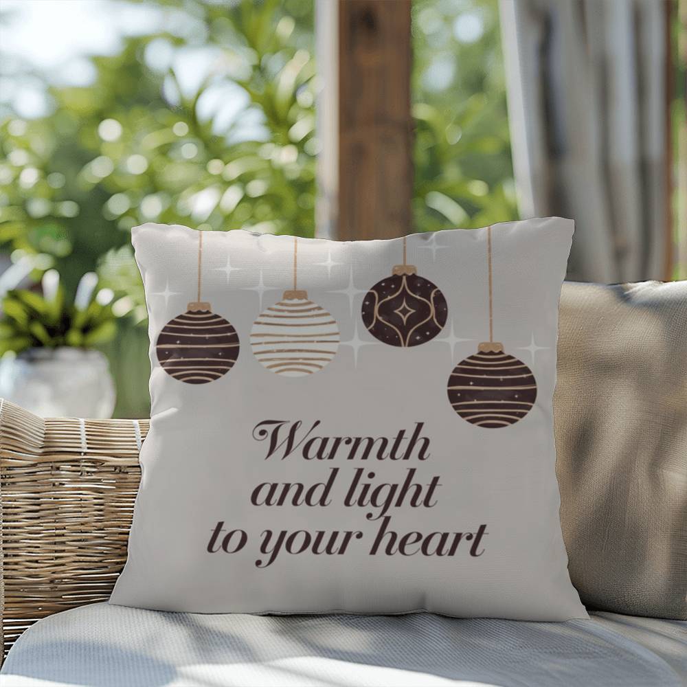 Warmth and Light to Your Heart Throw Pillow - Cozy Christmas pillow for comfort and peace