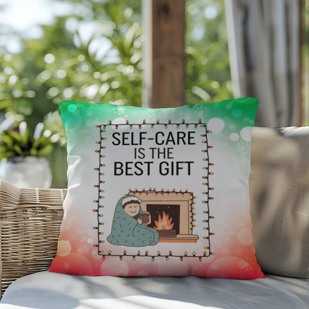 Self-Care is the Best Gift Throw Pillow - Holiday mental health cozy decorative Christmas pillow