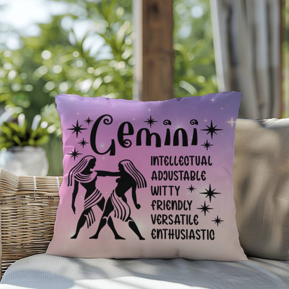 Gemini Indoor/Outdoor Pillow – Zodiac Astrology Decor, Boho Accent for Home & Patio