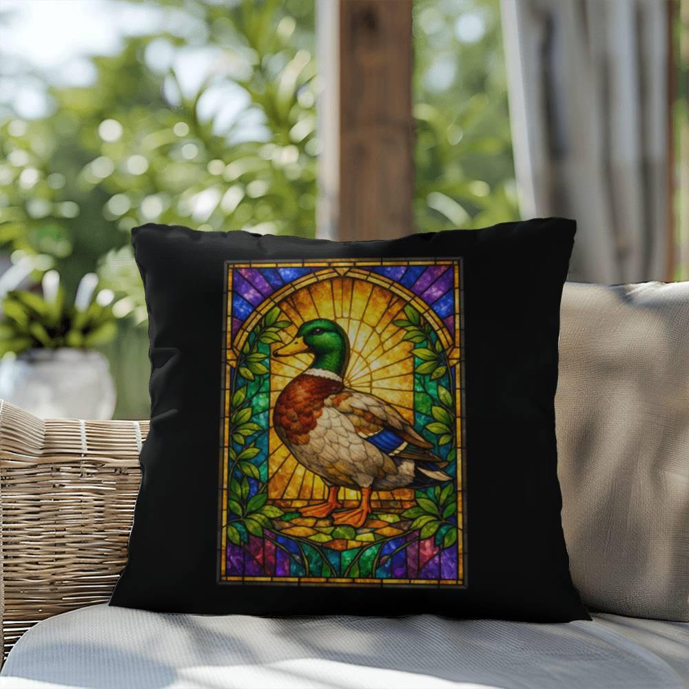 Shop our premium duck stained glass style throw pillow from MySisterIsASurvivor.