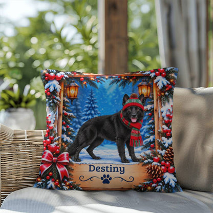 German Shepherd (Black Coat) - Personalized Winter Throw Pillow for GSD-Loving Homes