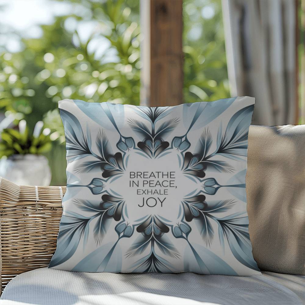 Breathe In Peace, Exhale Joy Throw Pillow - Calming Christmas pillow for mental wellness and balance