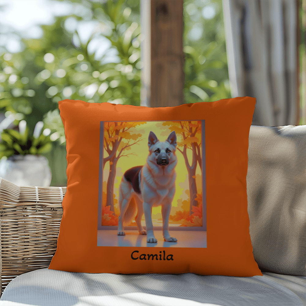 Black and Cream German Shepherd pillow, personalized indoor outdoor water-resistant dog cushion - MySisterIsASurvivor
