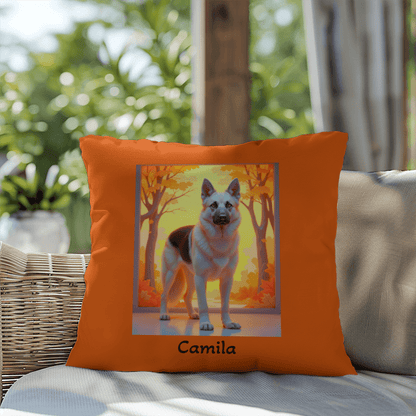 Black and Cream German Shepherd pillow, personalized indoor outdoor water-resistant dog cushion - MySisterIsASurvivor