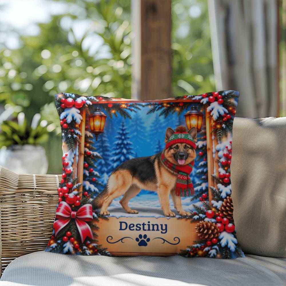 German Shepherd (Black & Tan Coat) - Personalized Lodge Pillow, Winter Gift for Shepherd Owners