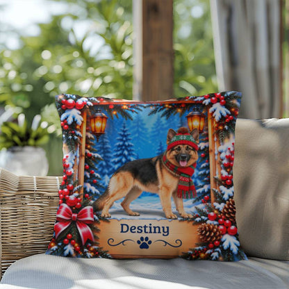German Shepherd (Black & Tan Coat) - Personalized Lodge Pillow, Winter Gift for Shepherd Owners