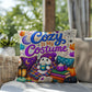 Cozy Is My Costume saying with ghost artwork on a Halloween throw pillow inspired by autumn comfort