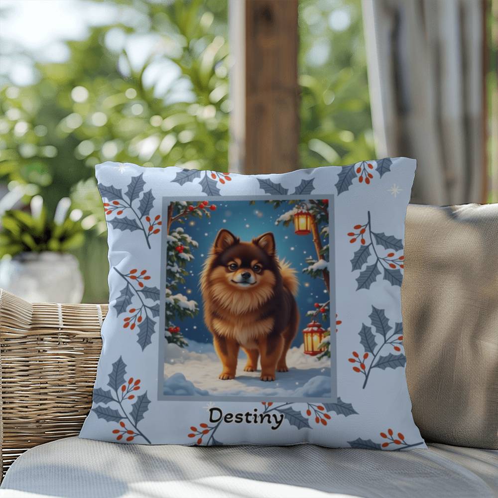 Pomeranian Chocolate & Tan Pillow - Winter Pom pillow, festive dog lover throw, indoor accent decor