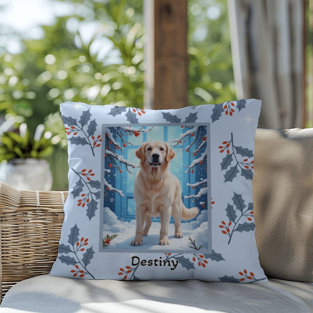 Golden Retriever White Pillow - Cozy Golden Retriever pillow, winter indoor dog throw, festive accent