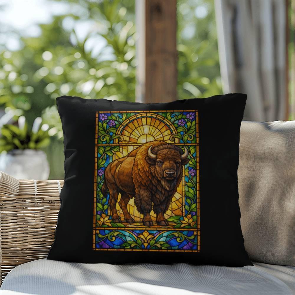Shop our premium bison stained glass style throw pillow from MySisterIsASurvivor.