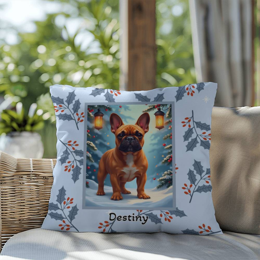 French Bulldog Red Fawn Pillow - Festive French Bulldog pillow, winter dog decor, personalized accent