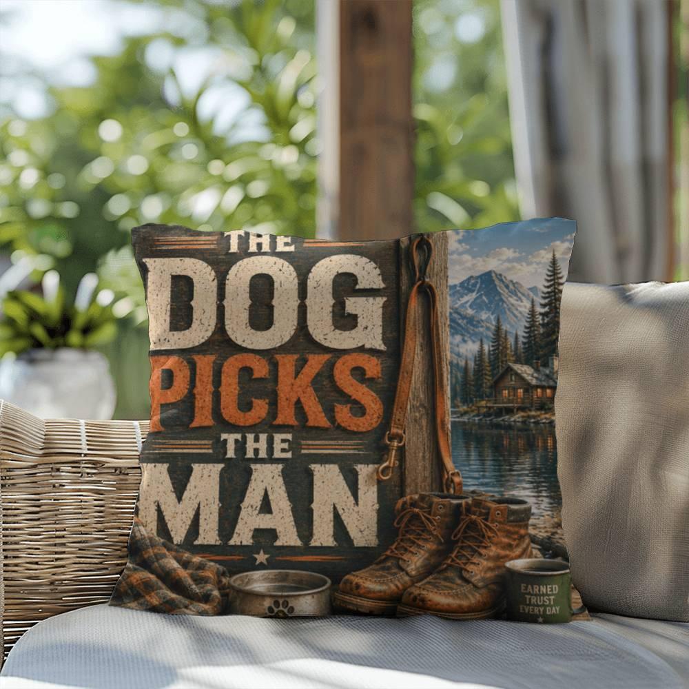 Shop our premium the dog picks the man throw pillow from MySisterIsASurvivor.
