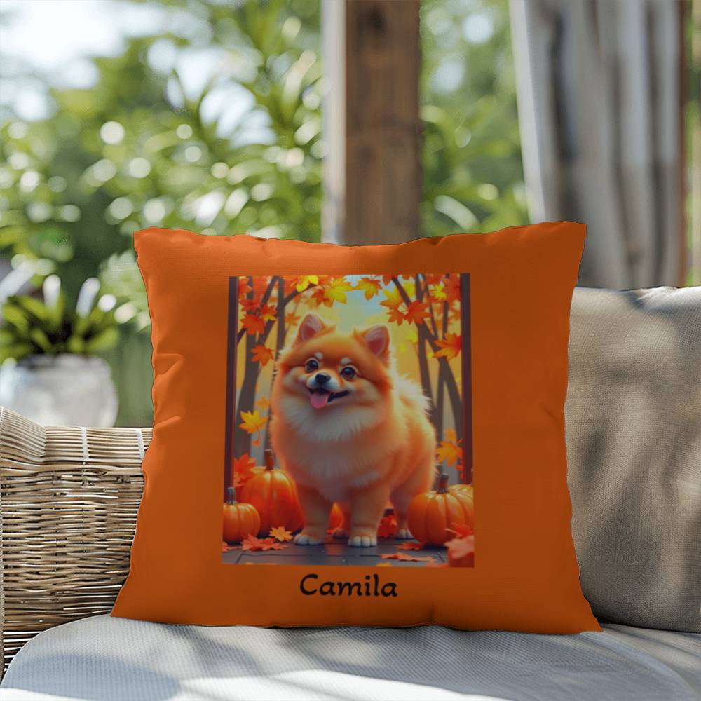 Orange Pomeranian indoor outdoor pillow, personalized dog cushion, pet lover cozy home decor