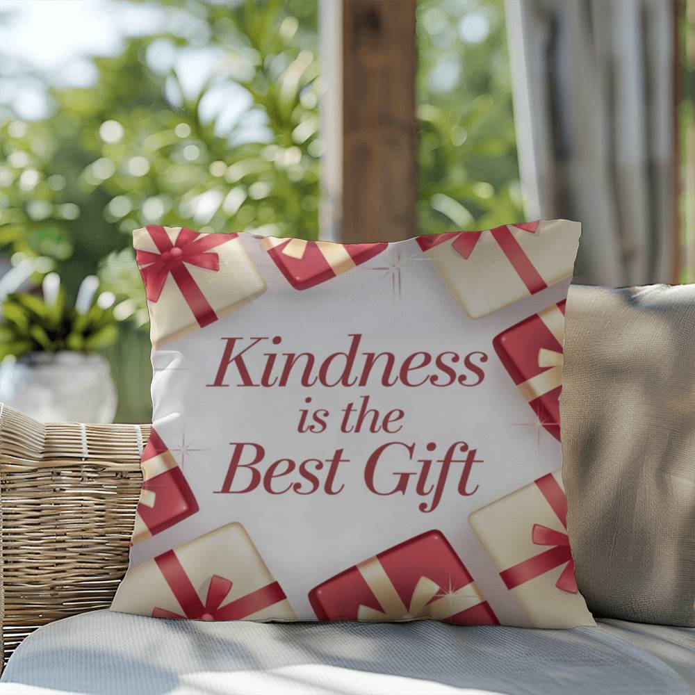 Kindness Is the Best Gift Throw Pillow - Mindful Christmas décor promoting peace and love