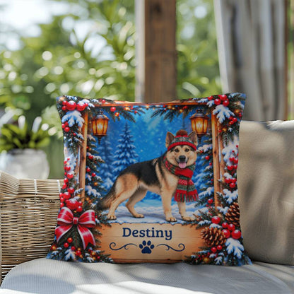 German Shepherd (Reverse Mask) - Personalized Winter Lodge Pillow, Custom Name Gift for GSD Fans