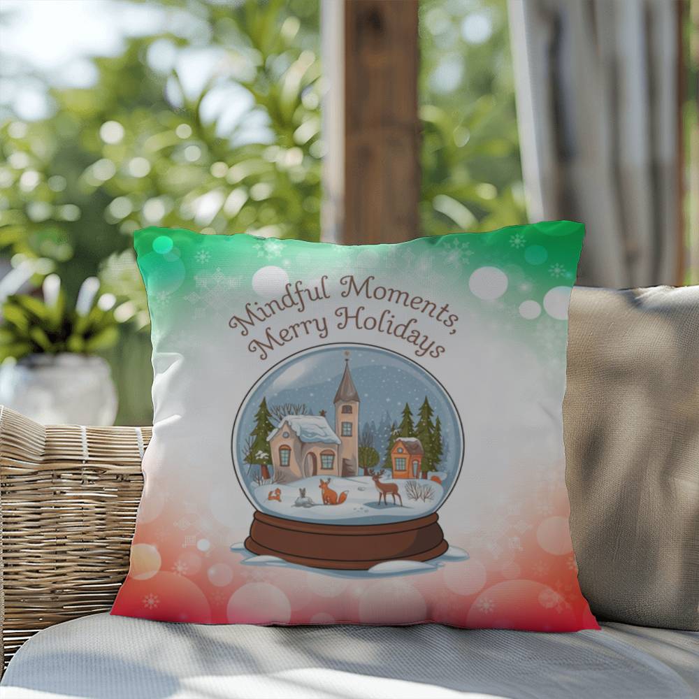 Mindful Moments, Merry Holidays Throw Pillow - Christmas self-care wellness decorative pillow