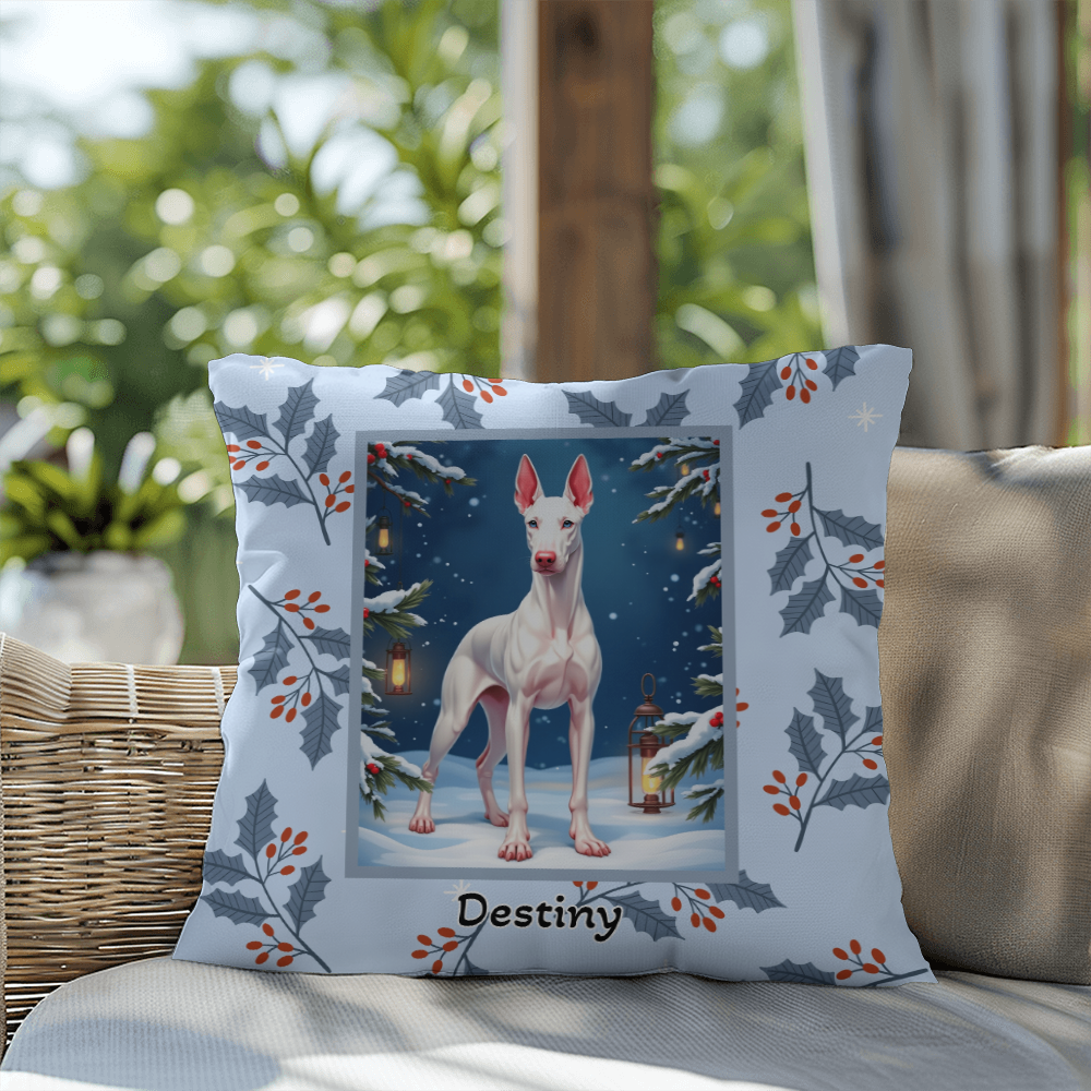 Doberman White Pillow - Winter Doberman throw pillow, cozy home accent, guardian dog seasonal decor