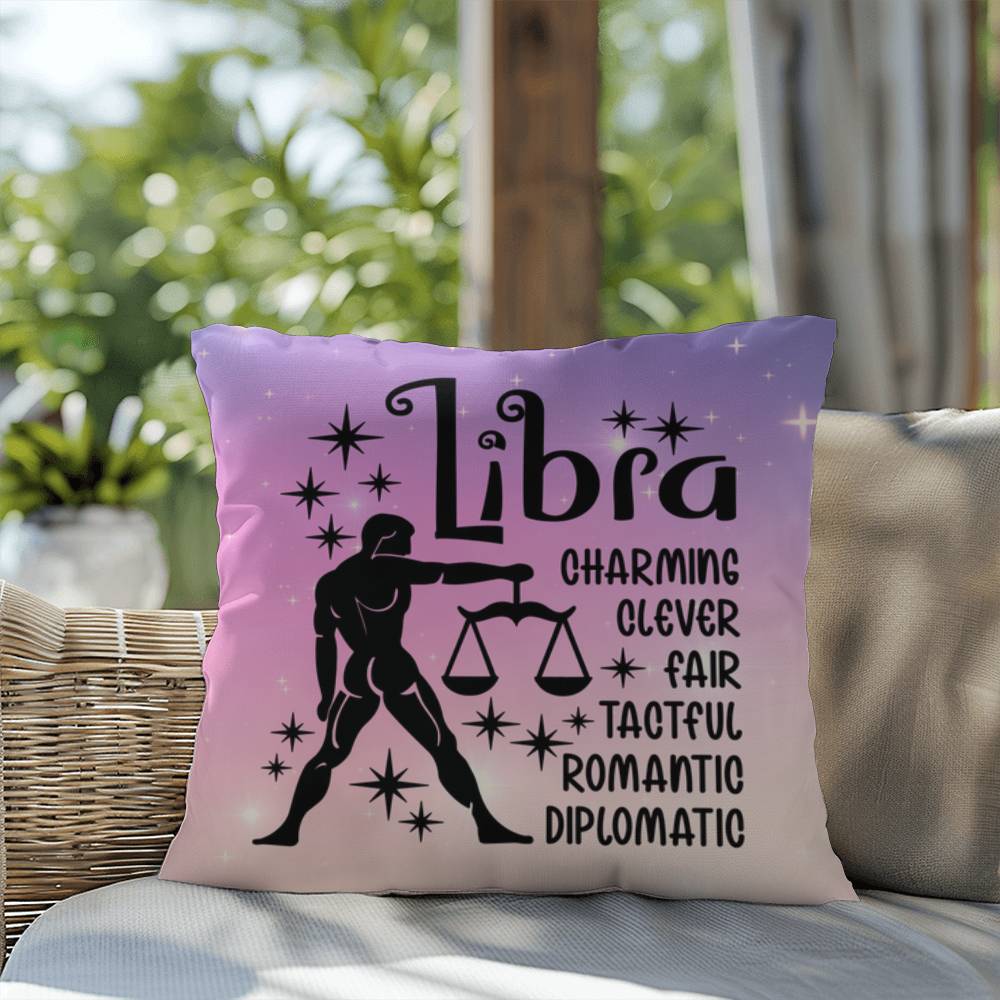 Libra Indoor/Outdoor Pillow – Zodiac Astrology Decor, Boho Accent for Home & Patio