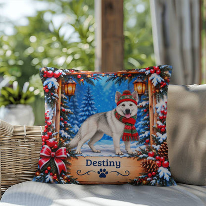 German Shepherd (White Coat, Soft Gray Shading) - Personalized Winter Pillow, Custom Name Gift - MySisterIsAsurvor