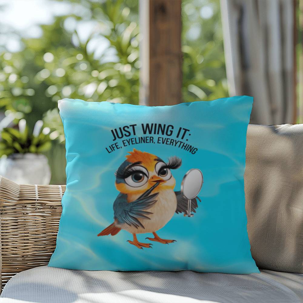"Just Wing It: Life, Eyeliner, Everything" funny mental health mug, personalized coffee cup with affirmations for anxiety relief.
