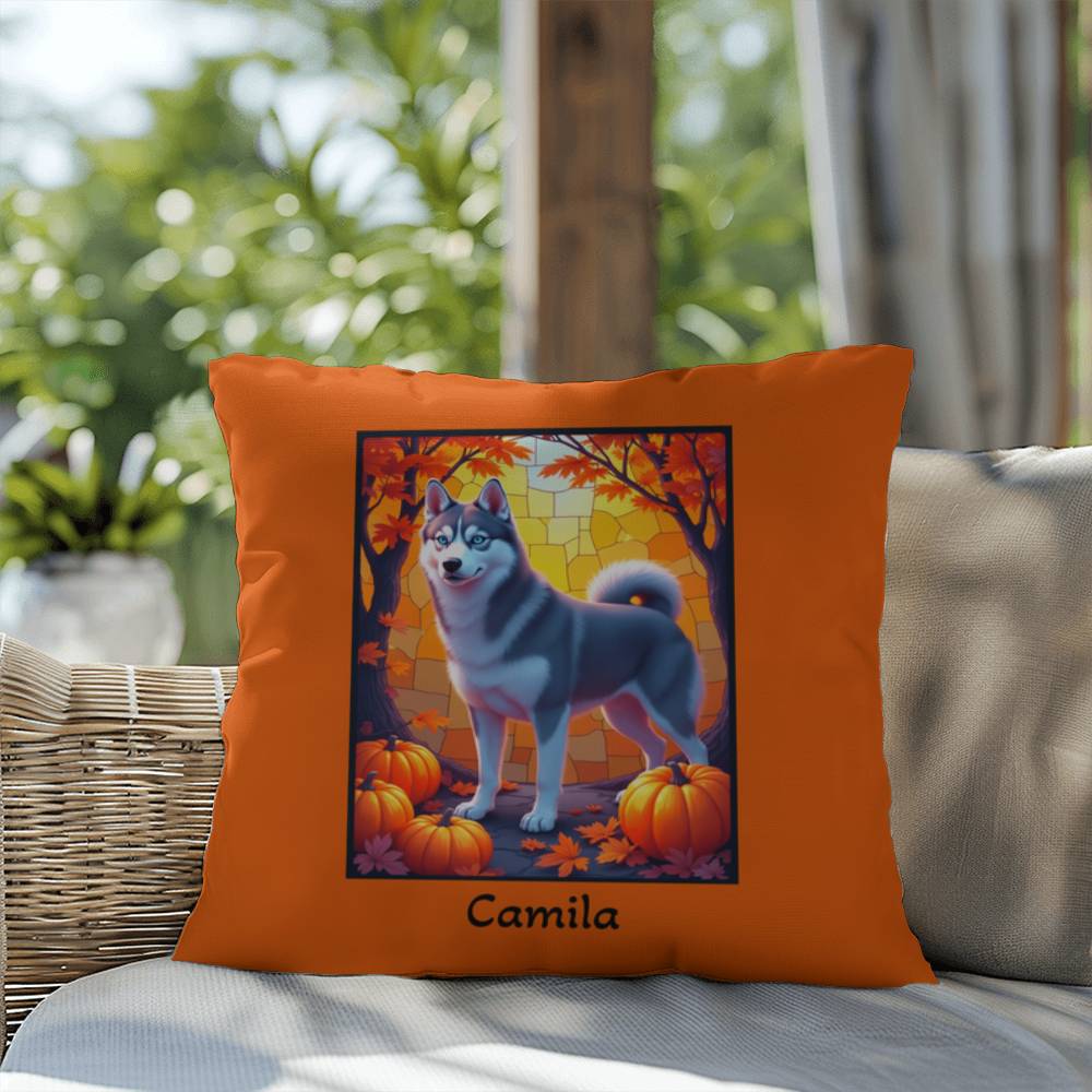 Dark Grey Husky blue eyes pillow, custom indoor outdoor dog cushion, cozy accent for Husky fans - MySisterIsASurvivor