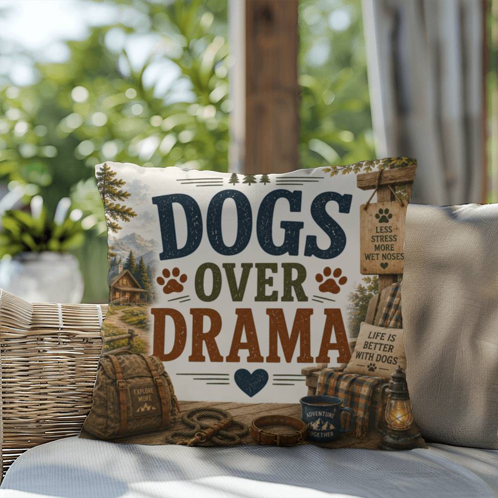 Shop our premium dogs over drama throw pillow from MySisterIsASurvivor.