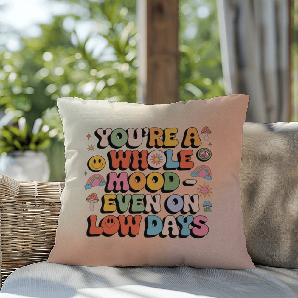 You're A Whole Mood - Even On Low Days: Indoor/Outdoor Pillow - Groovy Affirmation for Emotional Wellness & Positive Vibes